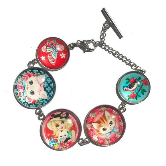 Jewelry - SugarLand Kitty Love Retro Art Charm Bracelet NWT